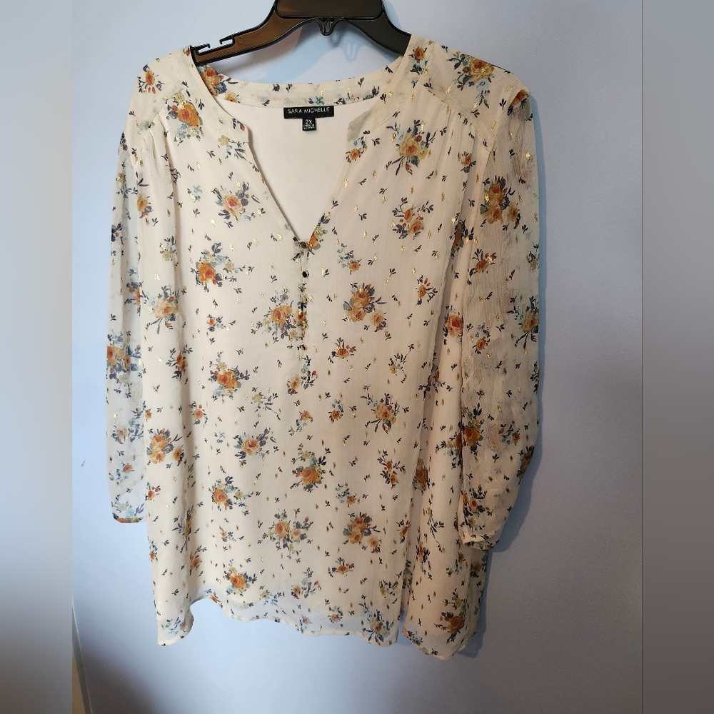 Sara Michelle Cream Floral Blouse